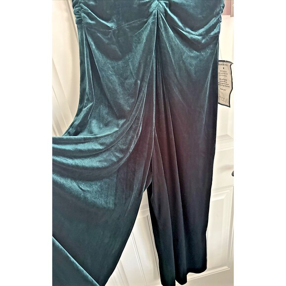 Vince Camuto Womens Velvet Twist-Front Jumpsuit Wide Legs Velour Hunter Green 14 - Picture 9 of 12